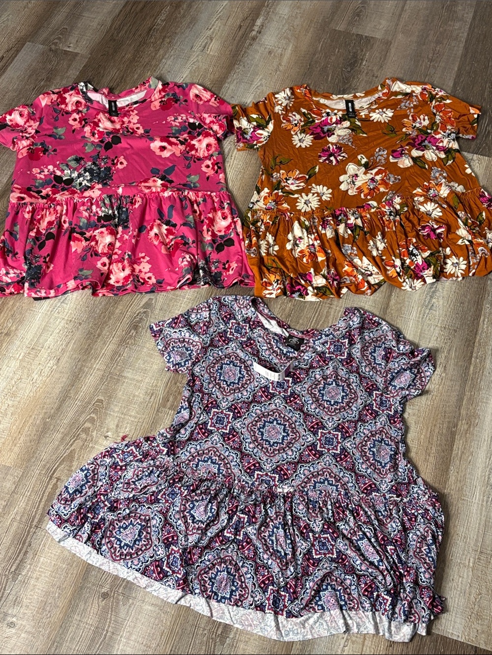 Agnes & Dora Pink, Rust & Multi Floral Peplum Tee Set